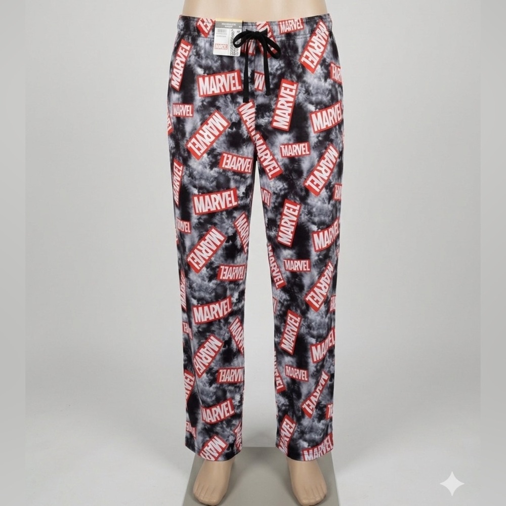 Marvel Men's Black and Red Logo Pajama Pants